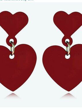 Romantic Red Two‑Heart Drop Earrings Sweet Love Theme Women Jewelry